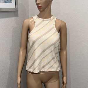 Free People Cream and Tan Striped Tank Top